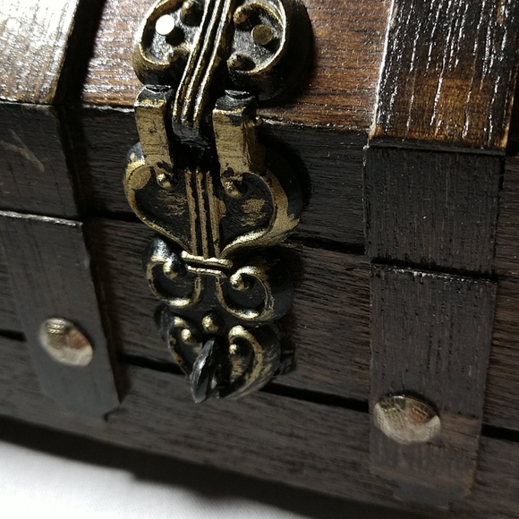 Vintage Wood Jewelry Box with Red Inside - Picture 3 of 11